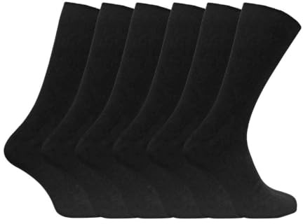 6 Pack Mens Thin Soft 100% Cotton Rich Breathable Black Coloured Ribbed Dress Socks (11-14UK, SE002 Black)