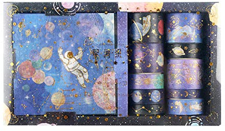 RAILONCH Washi Tape Sticker, Planet Astronaut Washi Tape Set, Deko Klebeband Washi Aufkleber für Scrapbooking DIY Crafts Geschenkver 10 Blatt +10 Rolls