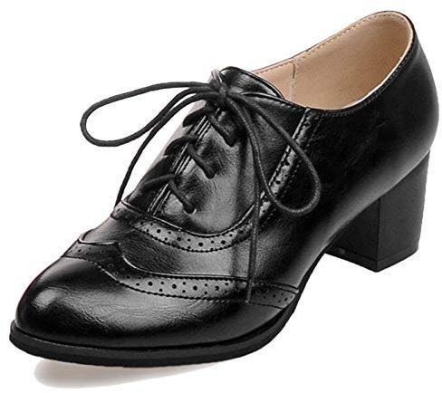 MJIASIAWA Mujer Closed Toe Clásica Oficina Trabajo Tacón Ancho Brogue Pump Retro Hueco Tacón Medio Casual Oxford Pump Negro Talla 42 EU/44 Asiática