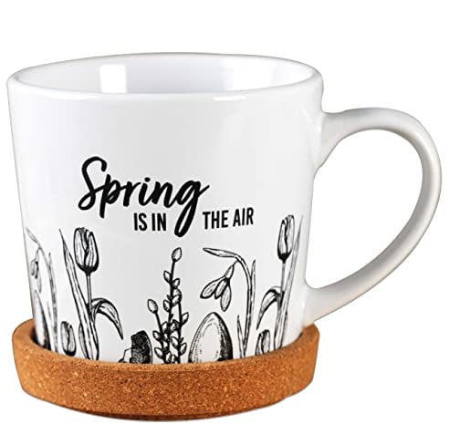 Papierdrachen Hochwertige Tasse aus Keramik mit passendem Kork Untersetzer - Tischdeko - Kaffeetisch - Kaffeetasse - Spring is in the air - zu Ostern