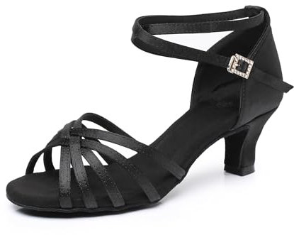Danzschuhe Damen Latein für Damen Schwarz Professionelle Tanzschuhe Ballsaal Party Salsa Tanzübung Performance Schuhe Schwarz 5 cm 38 EU
