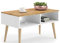 KOBI Table Basse Style scandinave SANDI 90x50x55 Pieds Bois (Blanc - chêne doré)