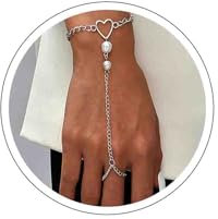 Atentuyi Liebe Herz Hand Kette Perle Finger Ring Armband Silber Finger Kette Retro Sklave Armbänder Böhmischen Schmuck Für Frauen Und Mädchen