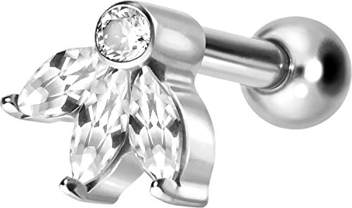 PIERCINGLINE Titan Ohrpiercing mit Gewinde LOTUSBLÜTE Piercing Ohr Helix Tragus Lobe Silberfarben 6 mm