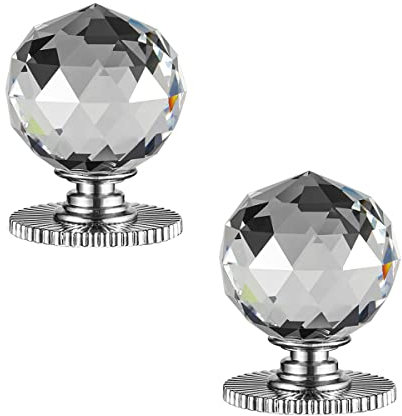 CcHhyyt Selbstklebende Kristallknöpfe für Schrank, 40 mm Durchmesser, Ersatzknopf mit Kleber für Schrank, Spiegel, Schrank, Fenster, Glas, Schiebetür, Schublade (2 Stück, Mondlicht, Silber)…