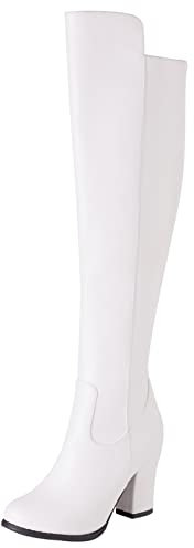 Diuniarza Stivali da Donna con Tacco Alto Sopra Il Ginocchio, Stivali da Vestito Eleganti Zip Stivali Alti Tacco Alto Punta Rotonda Thigh High Boots Classic Winter Riding Boots Bianco Numero 42 EU