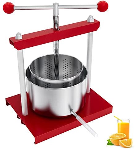 YRHome 3L Edelstahl Obstpresse Fruchtpresse Weinpresse Manuelle Apfelpresse Edelstahlkorb Beerenpresse Obst Wein Presse Maischepresse Obstschredder Entsafter Obstmühle für Obst Trauben Fleisch