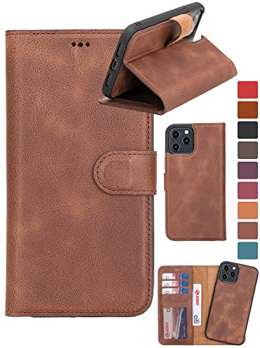 HARDISTON Schutzhülle aus echtem Leder, handgefertigt, kompatibel mit iPhone 11, 15,4 cm (6,1 Zoll), abnehmbar, stark, magnetisch, mit Kartenhaltern, horizontale Ständerkanten, Braun