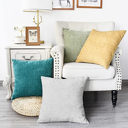 CaliTime Kissenbezüge, modern, Mehrfarbig, gemütlich, weiche Chenille-Kissenbezüge, Muscheln für Couch, Sofa, Heimdekoration, 40 x 40 cm, Blaugrün, Gold, Mondstrahl, Grau, Salbei