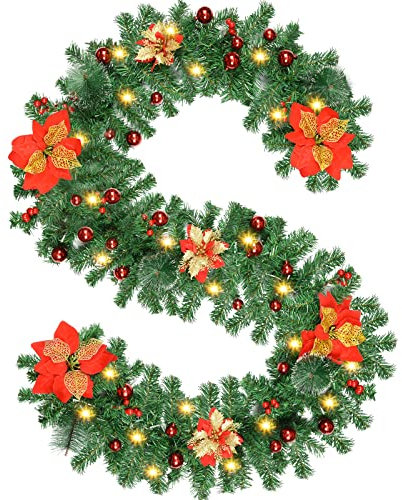Guirnalda Navidad, 2,7m Guirnaldas Navideñas con Luces, Navidad Decoración 2024,Adornos Navideños, Decoracion Navidad para Exterior, Escaleras, Chimenea, Puerta de Entrada Patio y Jardín