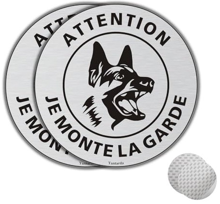 Panneau attention au Chien,Je Monte LA Garde Vous Pénétrez dans Cette Propriété à Vos Risques et Périls Ø 167mm Métal en Aluminium Brossé et Résistant aux UV(2)