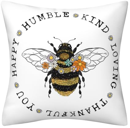 DILOXNSU Bee Cushion Covers 45 x 45 cm Bee with Daisy Velvet Square Double Sided Decorative Pillows Cover for Sofa Bed Home Garden Outdoor Cushions Covers 18 x 18 inch