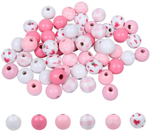 Lot de 120 Perles Rondes en Bois Rose de 16 mm pour la Saint-Valentin - Perles d'espacement Naturelles en Vrac - Perles rustiques pour Bricolage et Guirlande de Perles