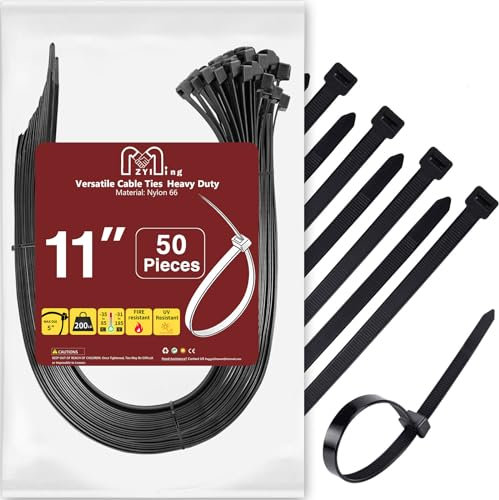 Lot de 50 serre-câbles noirs - 270 mm de long - 9 mm - Résistants aux intempéries - 27 cm - En plastique - Pour la gestion des câbles, le jardinage, le tuyau