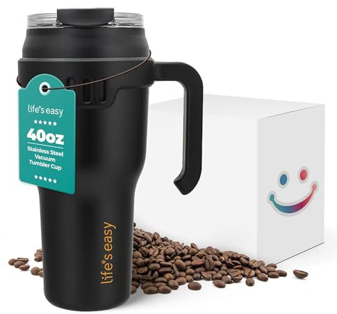 Life's Easy 40 oz Tumbler with Handle and Built-in Flip Straw - Leakproof Vacuum Insulated Stainless Steel Mug with 2-in-1 Lid, Large Travel Mug, Fits in Cup Holder for On-the-Go Hydration, Mstar40