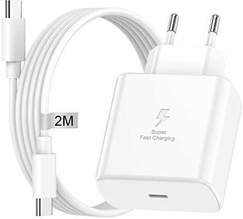 Caricabatterie Samsung 45W,Caricatore USB C Rapido per Samsung Galaxy S24 Ultra/S24+/S23/S22 Ultra/S21/S20/Note,Caricatore Veloce Samsung Alimentatore USB Spina Presa Type C Caricabatterie (bianco)