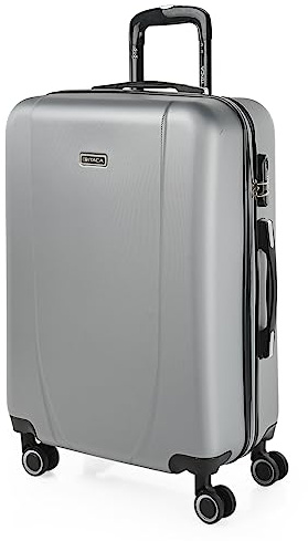 ITACA - Maleta Mediana con 4 Ruedas Giratorias para Viajes Largos Tipo Trolley Ideal como Maletas de Viaje Grandes 23 Kilos y Maleta Viaje Mediana Resistentes, Plata