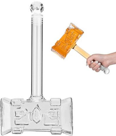 Bourbon Decanter, Whiskey Glass Decanter, 400ml Hammer Whiskey Decanter Bottle with Airtight Cap - 3D Liquor Bottle for Cocktail, Bourbon, Vodka or Wine
