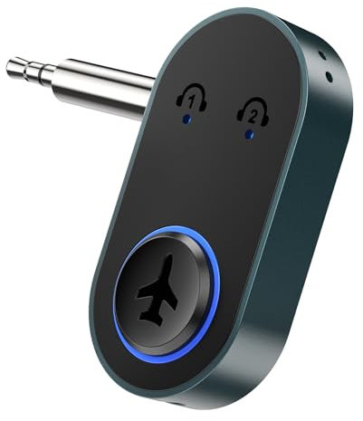 OQIMAX Bluetooth 5.3 Adapter Flugzeug, Bluetooth Sender Klinke 3,5 Bluetooth Transmitter für 2 Kopfhörer, AUX Bluetooth Adaper für Flugzeug/TV/PC zum Drahtlosen Kopfhörer/Lautsprecher, 16H Arbeitszeit
