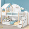 Wooden Bunk Bed for Kids, 3ft Twin Sleeper Loft Bed with Stairs and Storage Space, Children Cabin Bed Double Bed Frame with Window and Roof, Solid Pine Wood House Bed, Natural & White, 190x90 cm