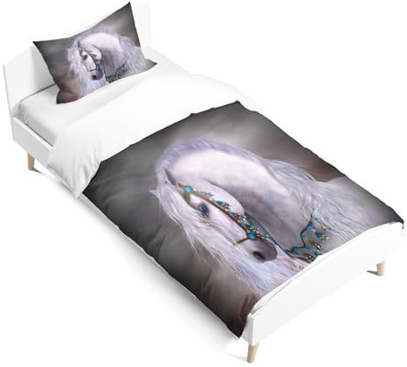 JEFFEL Pferde Bettwäsche Set 135x200 cm, Kinderbettwäsche, Pferde Motiv 3D Tier Motiv, Mikrofaser, Sehr Weich, Kinder Bettwäsche Set mit Bettbezug und Kissenbezug (Pferd-6, 120_x_150_cm)