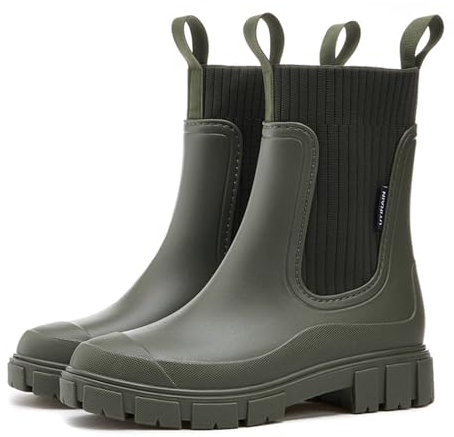 AONEGOLD Stivali Pioggia Donna Impermeabile Antiscivolo Leggere Comode Stivali Gomma Moda Pioggia per Esterni Giardinaggio Boots(Verde，40 EU)
