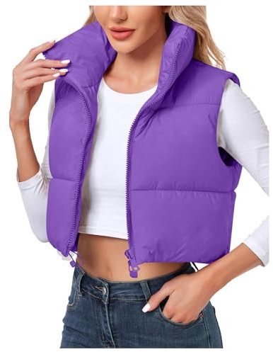Doudoune Légère sans Manche Femme - Gilet Duvet Matelassé Veste Doudoune Mode Bouton Matelassée Manteau sans Manche Femme Décontractés Manteau Court Blouson Rembourré Manteau Hiver Chaud Gilet Office