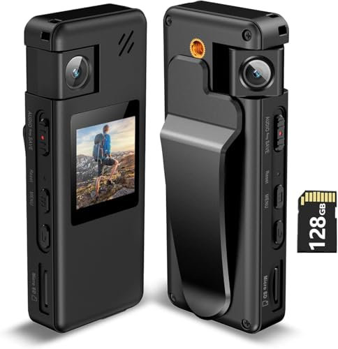Hoestr A32 Body Camera 128G, Portable Body Cam with 180° Rotatable Lens and Motion Detection, 1080P Camcorder with Audio and Video Recording for Outdoors Sports Police Delivery Cycling Helmet