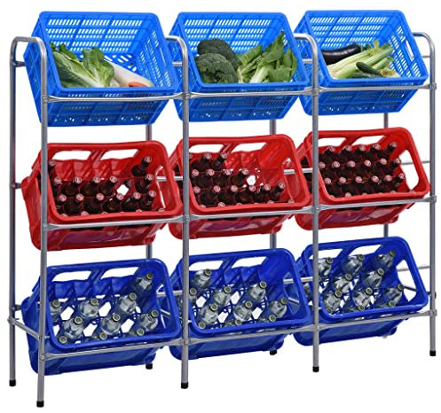 NQJIBUE Home Garden Lagerregal für 9 Kisten silber 145x33x116 cm Stahl