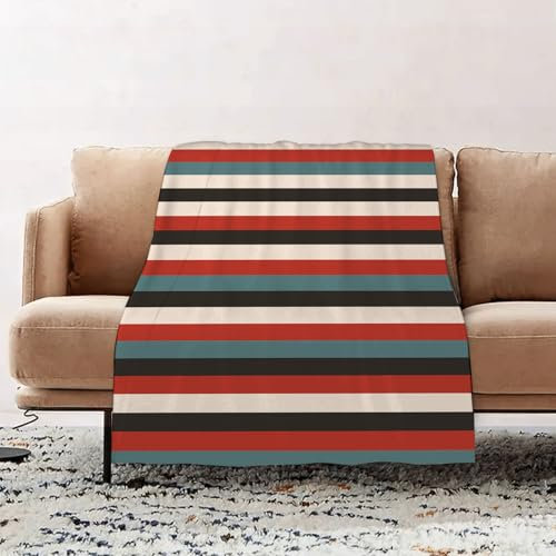 EOMKSE Kuscheldecke Flauschig Decke - weiche warme Fleecedecke 100x130cm als Decke Sofa,Gestreiftes, geometrisches Retro-Vintage-Muster im 60er-Jahre-Stil in Rot, Sc,Wohndecke oder Couchdecke überwurf