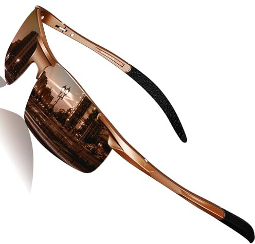 DADA-PRO Sonnenbrille Herren Polarisiert Fahrradbrille Sportbrille Verspiegelt Fahrerbrille mit Metallrahmen Ultraleichte UV400 Schutz 8177 (Braun Neu)