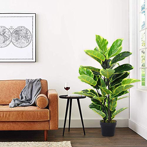 Warmiehomy Artificial Ficus Tree 90cm/3ft Tall Fake Rubber Plant Large Realistic Faux Tree in Pot All Year Green Low Maintenance Plastic Indoor House Plant for Home Office Decor