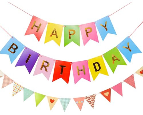 Tourima Happy Birthday Banner Geburtstagsdeko Pre-Strung Bunte Dekoration Girlande für Erwachsene, Kinder, Mädchen, Frauen Deko Happy Birthday Girlande