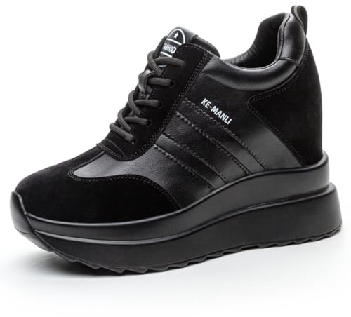 MIEHUIAI Högklackade sneakers dam sneakers inomhus elegant plattform inre klackskor 10 cm mode läder casual sneakers, Svart 572, 40 EU Étroit