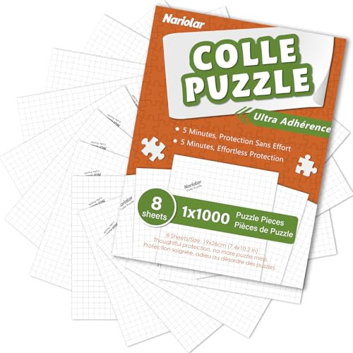 Nariolar Colla Puzzle, 8 fogli di colla per puzzle per 1000 pezzi, soluzione di conservazione facile in pochi minuti