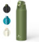 SANTECO Termo con cerradura, botella de agua de acero inoxidable, 1,5 l, sin BPA, con bolsa de transporte, botella térmica directamente bebible, apta para lavavajillas, para viajes, camping, verde