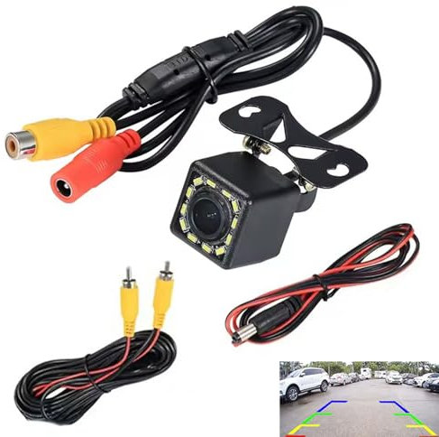 Telecamera posteriore per auto, IP68, impermeabile, universale, 12 V, con visione notturna, diagonale 170°, adatta per auto, camion, rimorchi, autobus