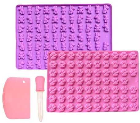 2 Stück Silikon Backmatte Backmatten Hundeleckerlies Set mit Schaber Tropfpipette Bärchen Form + Fußabdruck Form Antihaftend Silikon Backform für DIY Hundekekse, Schokolade, Süßigkeiten, Eiswürfel
