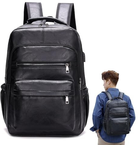 Zaino vintage in pelle PU per computer portatile, con porte USB, grande capacità, borsa a tracolla per ufficio, lavoro, studenti, uomini e donne, laptop da 15,6 a 17 pollici