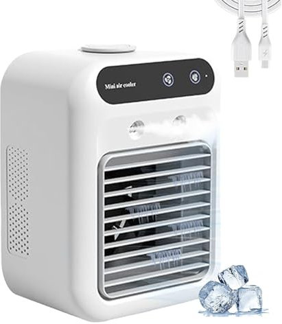 Glacier Breeze AC, ventilador de enfriamiento de la brisa glaciar, refrigerador evaporativo tranquilo con tanque de agua de 500 ml, mini aire acondicionado de enfriamiento instantáneo (White)
