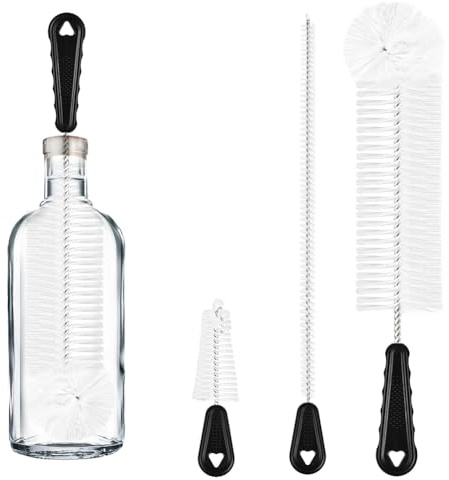 Vicloon 3 Stück Flaschenbürste Set, 32cm Reinigungsbürsten, Edelstahl-Nylonbürsten, Babyflaschen Bürste, Flaschenreiniger Bürste für Glaskaraffe, Trinkflaschen, Strohhalm,Milchflasche,Weinglas-Schwarz