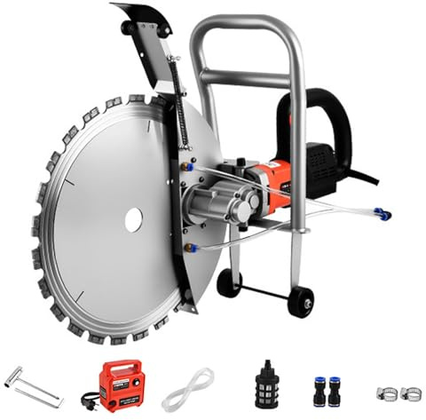Bonxrdun Scie à béton électrique à moteur sans balais 410 mm 3000 W, avec pompe à eau, profondeur de coupe 300 mm, pour coupes humides, alliage avec des particules de diamant, 220 V, 2000 tr/min
