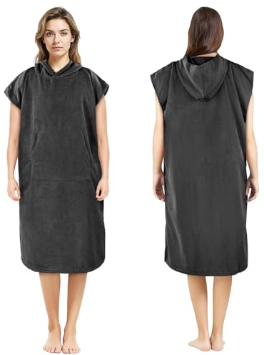 AUYAO Poncho de Plage Adulte, 110 * 78 cm Peignoir de Bain avec Poche pour Homme Femme, Peignoir Rapid Séchage et Léger, Serviette de Surf avec Capuche pour Plage Natation Plongée(Gris Foncé)