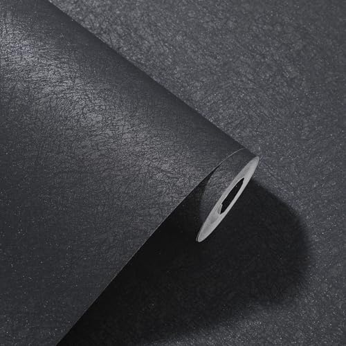 Pamatio Black Plain Silk Pattern Textured Wallpaper Contemporary Nordic Luxury for Bedroom, Living Room Hallway Study Adults - Irregular Crack-Like Surface - 1 Roll(0.53 × 9.5 metres)