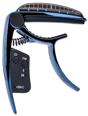 SUNGOOYUE Accordeur de Capodastre de Guitare 2 en 1, Matériau en Alliage de Zinc, Fonction de Réglage LED, Batterie Rechargeable par USB pour Basse Classique Acoustique, Convient pour : (BLUE)