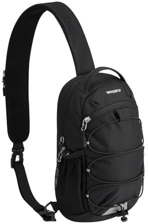 Waterfly Small Crossbody Sling Bag, RFID Anti Theft Chest Bag Men Women | 9 Organized Pockets, Lockable Zipper & RFID Strap Pocket, Quick-Access Bungee, Small Bag for Travel & Hiking