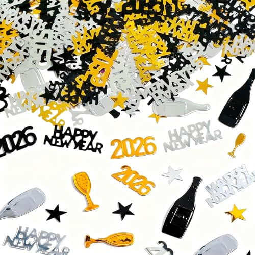 PIujsym Silvester Deko 2026, 60g Streudeko mit Happy New Year Motiven, Perfekte Tischdeko für Neujahrspartys, Konfetti zur Gestaltung von Festlichen Tischen und DIY
