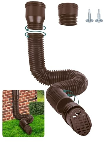 GartOasis Prolunga Flessibile per Grondaia, 80/100 mm Prolunga Rotonda per Tubo di Scarico con Griglia di Drenaggio, Estensione da 47 a 150 cm, Accessori per Tubo Pluviale (Marrone, 1 Pezzo)