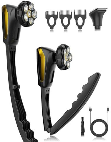 Back Shaver for Men: Long Foldable Handle Electric Back Razor with 6D No-Scratch Shaving - Waterproof Grooming Kit for Body/Beard/Head/Face Hair Removal, Gifts for Husband Dad (Black)