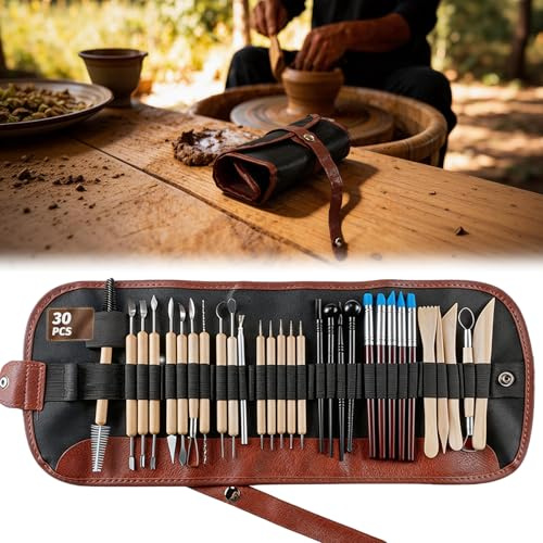 30x Modellierwerkzeug Set,Töpferwerkzeug mit Aufbewahrungsbeutel Oxford | Ton Werkzeug für DIY Kunsthandwerk,Skulptur,Anfänger,Töpfer,Polymer Clay Zubehör